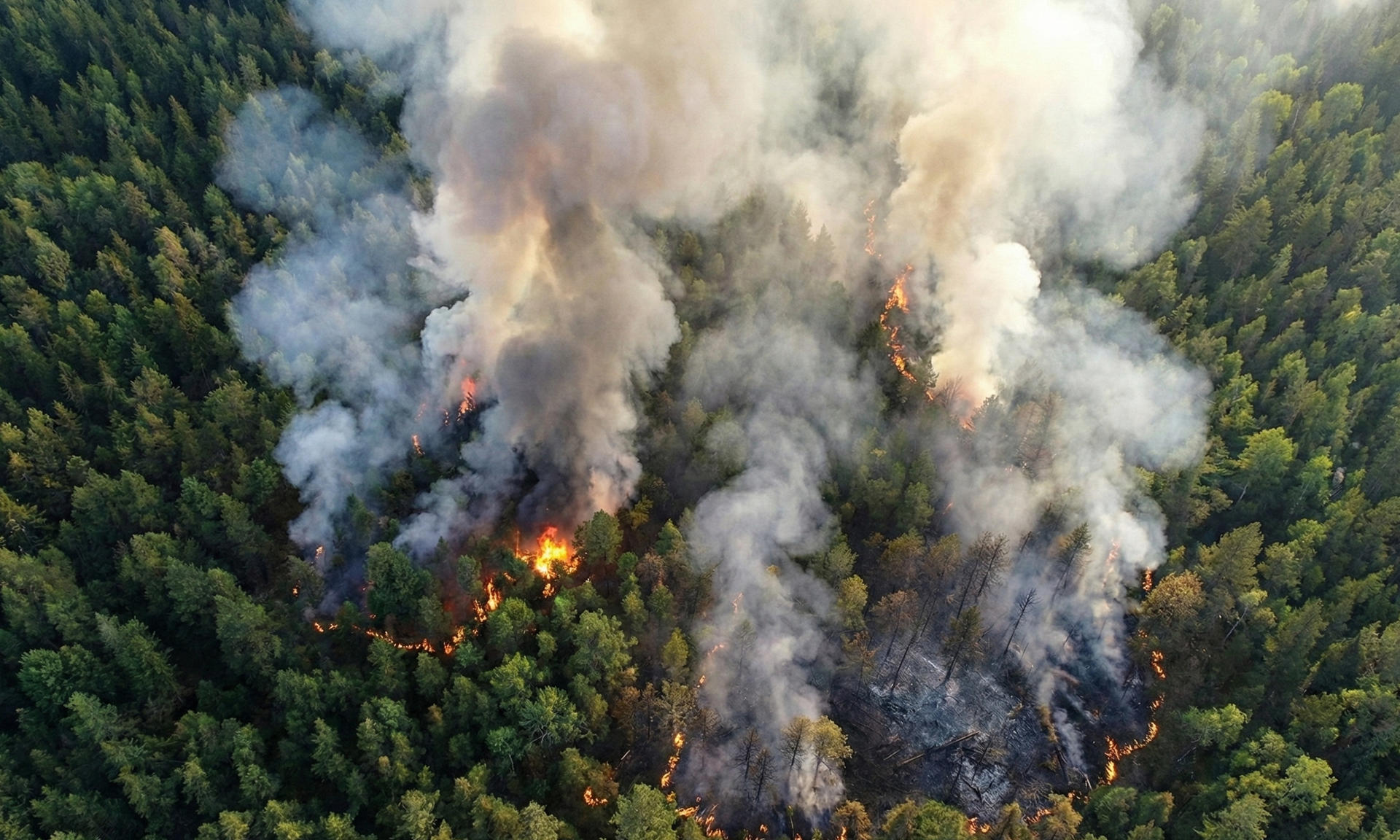 Aerial view during wildfire monitoring